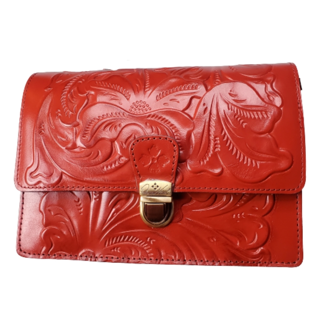 Patricia Nash Tooled Ochre/Red Lanza Crossbody Organizer NWT